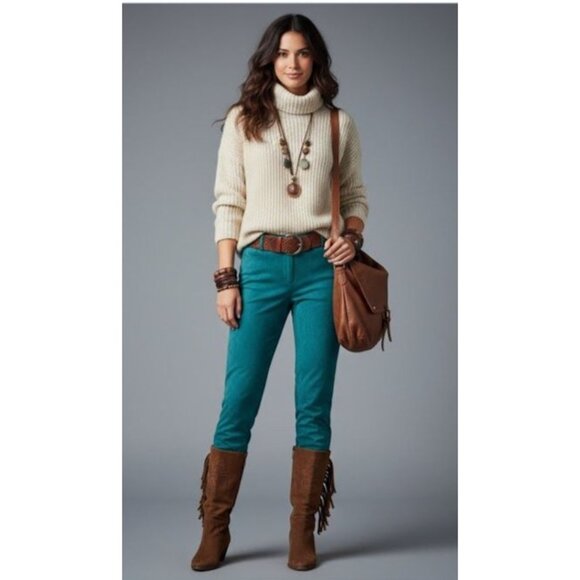 Bushwacker Vintage Teal Genuine Leather Suede High Rise Pants Women's Size 8 - Picture 10 of 16